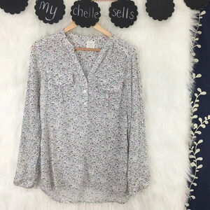 Ella Moss White Floral‎ Utility Blouse-N17